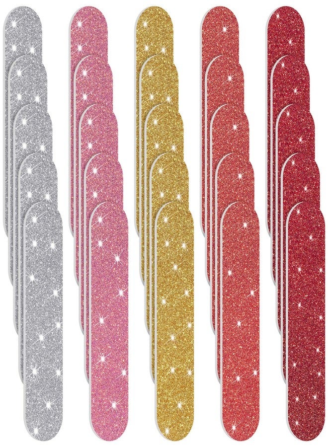 Mudder 150 Pieces Disposable Mini Nail Files Bulk Double Sided Emery Small Colorful Nail Files for Home Salon Use (Glitter Style) - Image 1